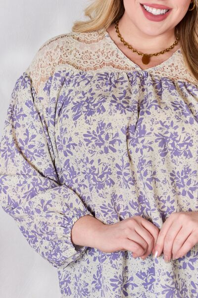 Hailey & Co Full Size Lace Detail Printed Blouse - NeoKira Unlimited