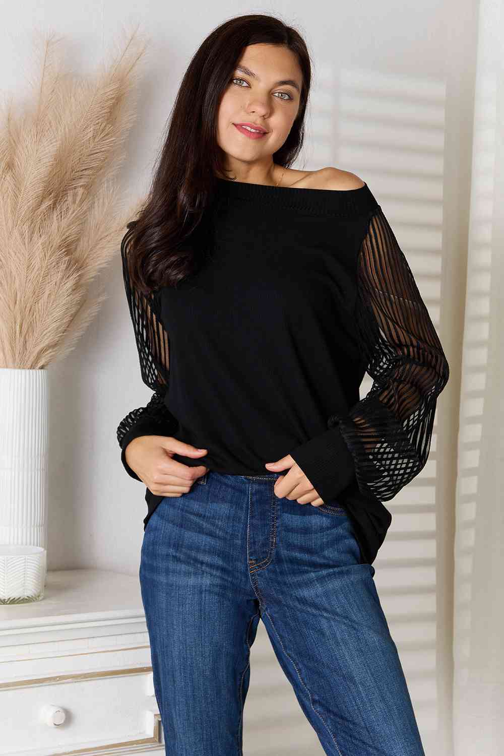 Double Take Round Neck Raglan Sleeve Blouse Blouse Trendsi   