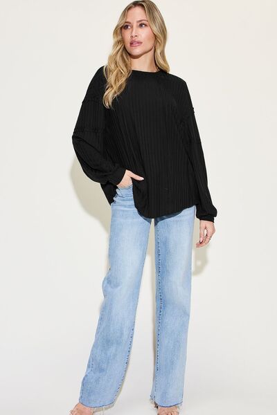 Basic Bae Full Size Ribbed Round Neck Long Sleeve T-Shirt - NeoKira Unlimited