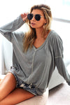 BiBi Contrast Stitching V-Neck Long Sleeve T-Shirt T-Shirt Trendsi   