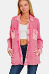 Zenana Waffle-Knit Button Up Dropped Shoulder Jacket Jacket Trendsi FUCHSIA S 