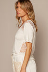 POL V-Neck Short Sleeve Lace Trim Top Top Trendsi   