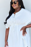 Ninexis Out Of Time Full Size Ruffle Hem Dress with Drawstring Waistband in White Mini Dress Trendsi   