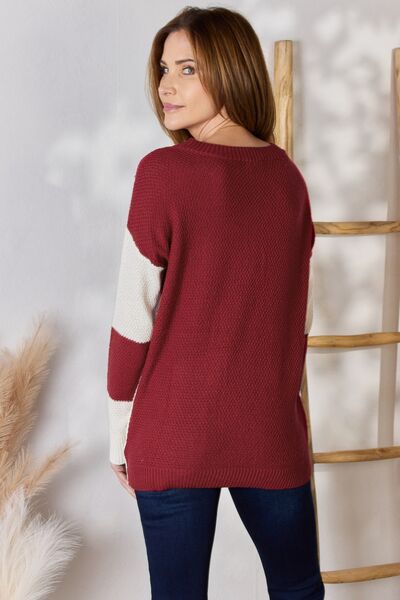 Hailey & Co Full Size Color Block Dropped Shoulder Knit Top - NeoKira Unlimited