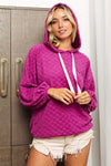 BiBi Brushed Checker Drawstring Long Sleeve Hoodie Hooded Top Trendsi   