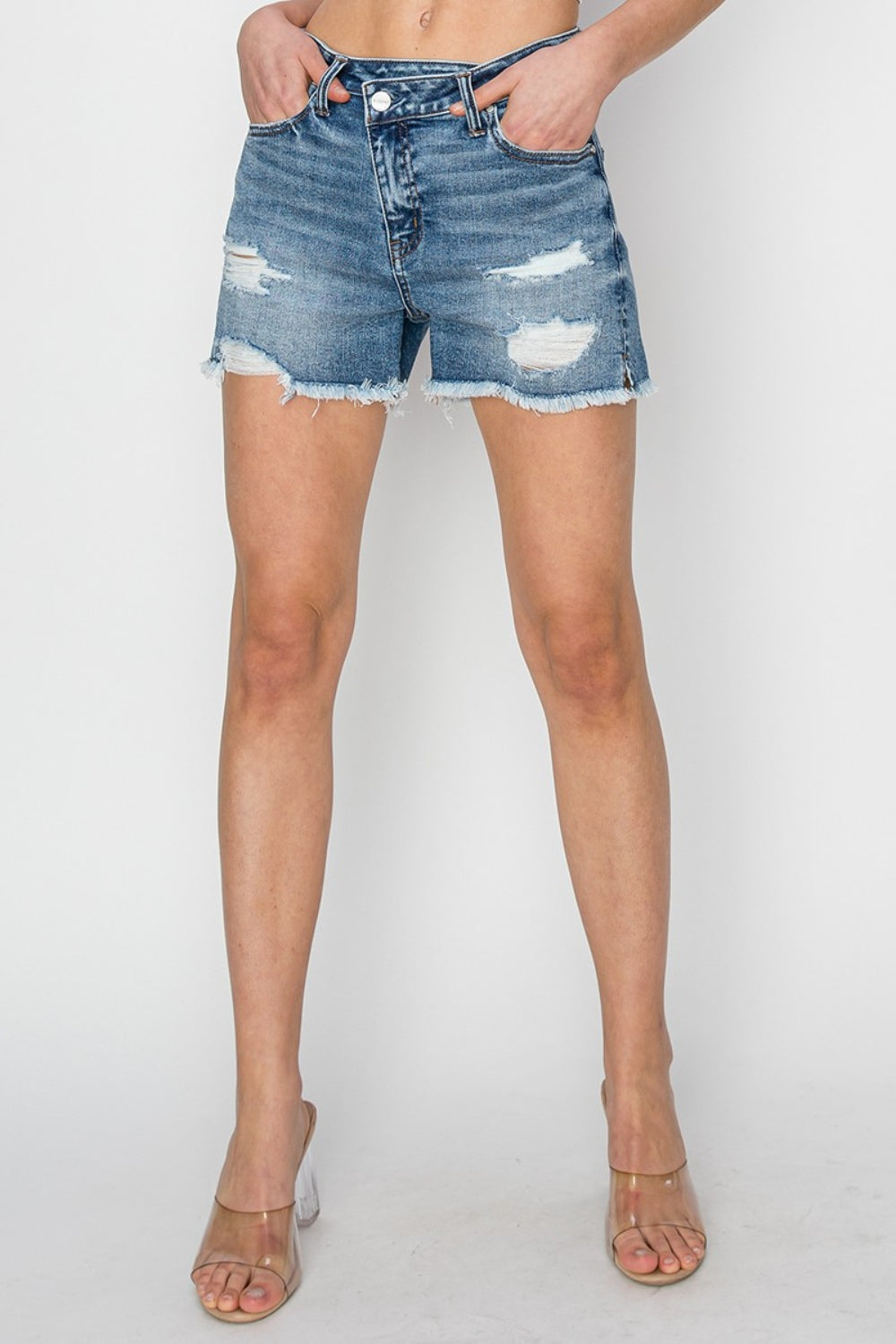 RISEN Stepped Waist Frayed Denim Shorts - NeoKira Unlimited