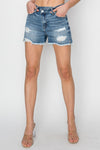 RISEN Stepped Waist Frayed Denim Shorts Denim Shorts Trendsi   