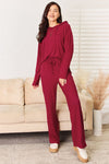 Basic Bae Full Size Ribbed Drawstring Hood Top and Straight Pants Set Pants Set Trendsi Deep Red S 