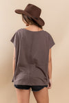 Ces Femme Fringe Detail Round Neck Short Sleeve Top Top Trendsi   