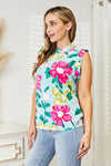 Double Take Floral Print Ruffle Shoulder Blouse Top Trendsi   