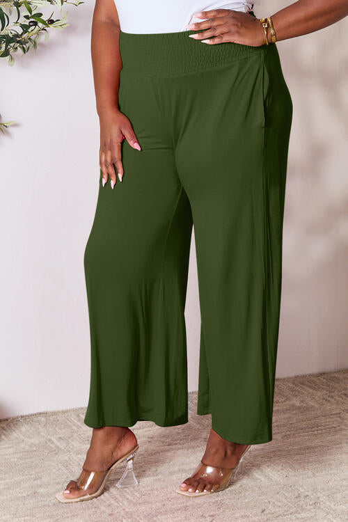 Double Take Full Size Smocked Wide Waistband Wide Leg Pants Pants Trendsi   