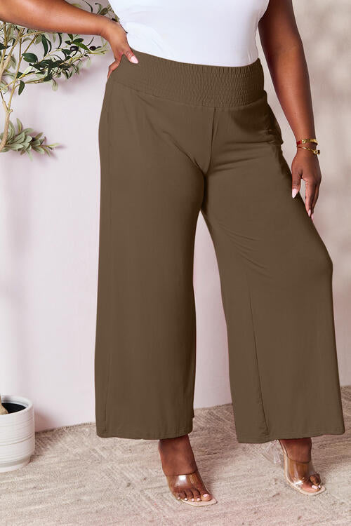 Double Take Full Size Smocked Wide Waistband Wide Leg Pants Pants Trendsi   