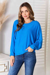 Zenana Full Size Round Neck Batwing Sleeve Blouse Blouse Trendsi Cobalt Blue S 