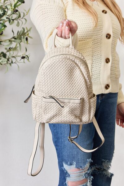 SHOMICO Vegan Leather Woven Backpack Backpack Trendsi   