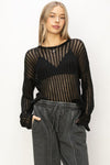 HYFVE Openwork Ribbed Long Sleeve Knit Top Top Trendsi Black S 