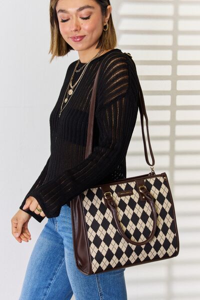 David Jones Argyle Pattern PU Leather Handbag - NeoKira Unlimited