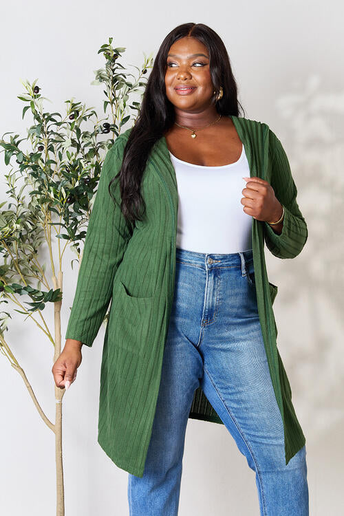 Basic Bae Full Size Ribbed Open Front Long Sleeve Cardigan Cardigan Trendsi   