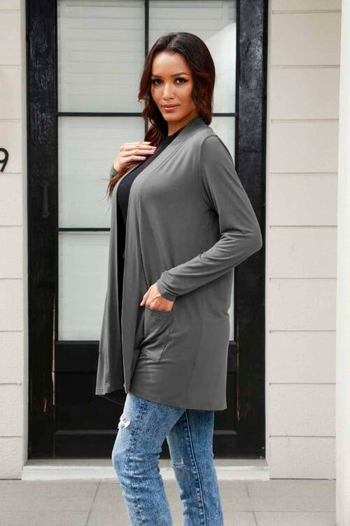 Basic Bae Full Size Open Front Long Sleeve Cardigan with Pockets - NeoKira Unlimited