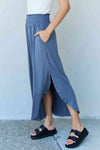 Doublju Comfort Princess Full Size High Waist Scoop Hem Maxi Skirt in Dusty Blue Skirt Trendsi   