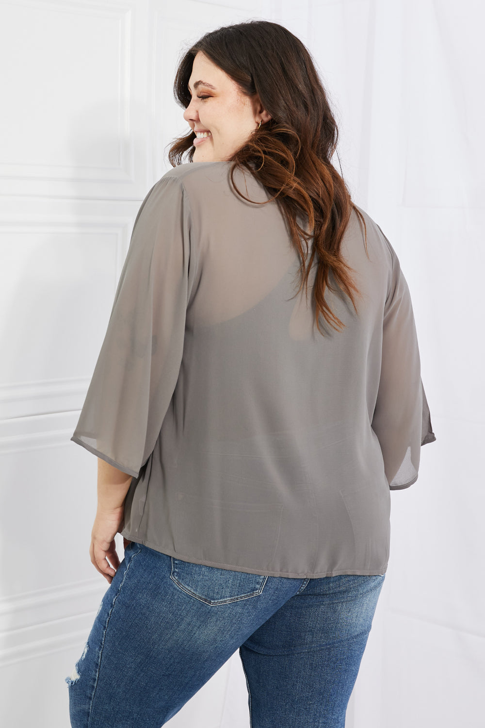 Melody Just Breathe Full Size Chiffon Kimono in Grey Kimono Trendsi   