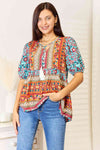 Double Take Bohemian Tassel Tie Puff Sleeve Babydoll Blouse Top Trendsi   