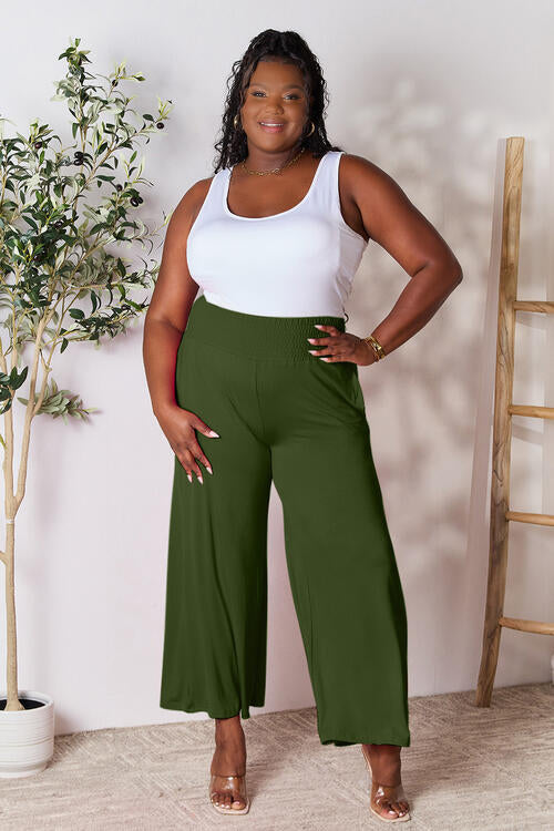 Double Take Full Size Smocked Wide Waistband Wide Leg Pants - NeoKira Unlimited