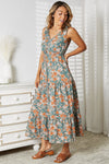 Double Take Floral V-Neck Tiered Sleeveless Dress Midi Dress Trendsi   