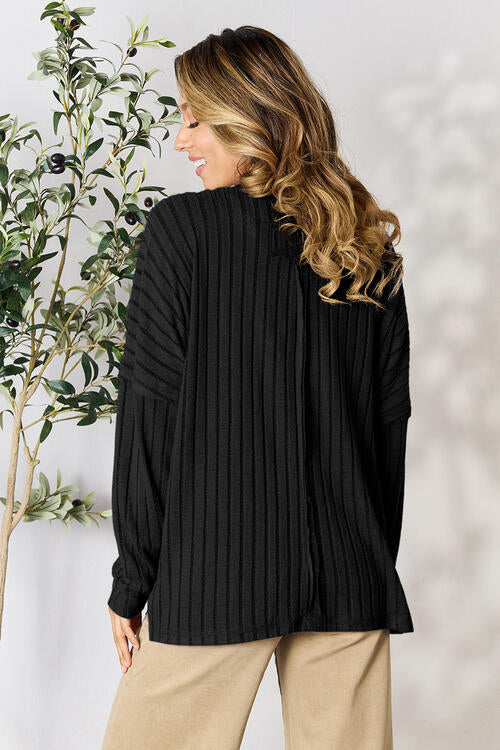 Basic Bae Full Size Ribbed Round Neck Slit T-Shirt - NeoKira Unlimited