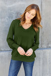 Basic Bae Full Size V-Neck Lantern Sleeve Blouse Top Trendsi Army Green S 