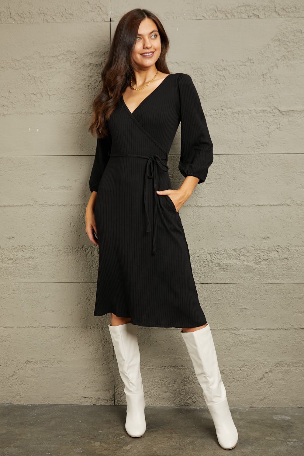 Culture Code Full Size Surplice Flare Ruching Dress - NeoKira Unlimited