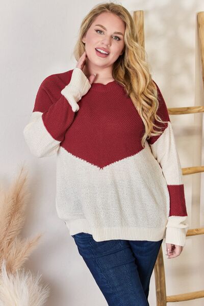 Hailey & Co Full Size Color Block Dropped Shoulder Knit Top - NeoKira Unlimited