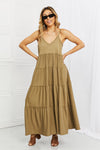 Zenana Full Size Spaghetti Strap Tiered Dress with Pockets in Khaki Maxi Dress Trendsi Khaki S 