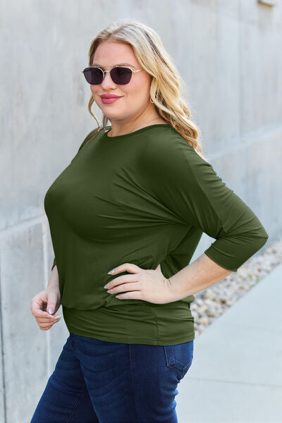 Basic Bae Full Size Round Neck Batwing Sleeve Blouse - NeoKira Unlimited