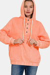 Zenana Drawstring Half Snap Dropped Shoulder Hoodie Hoodie Trendsi CORAL S 