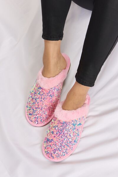 Forever Link Sequin Plush Round Toe Slippers Slippers Trendsi PINK 5 