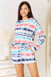 Double Take Tie-Dye Dropped Shoulder Lounge Set Loungewear Trendsi   