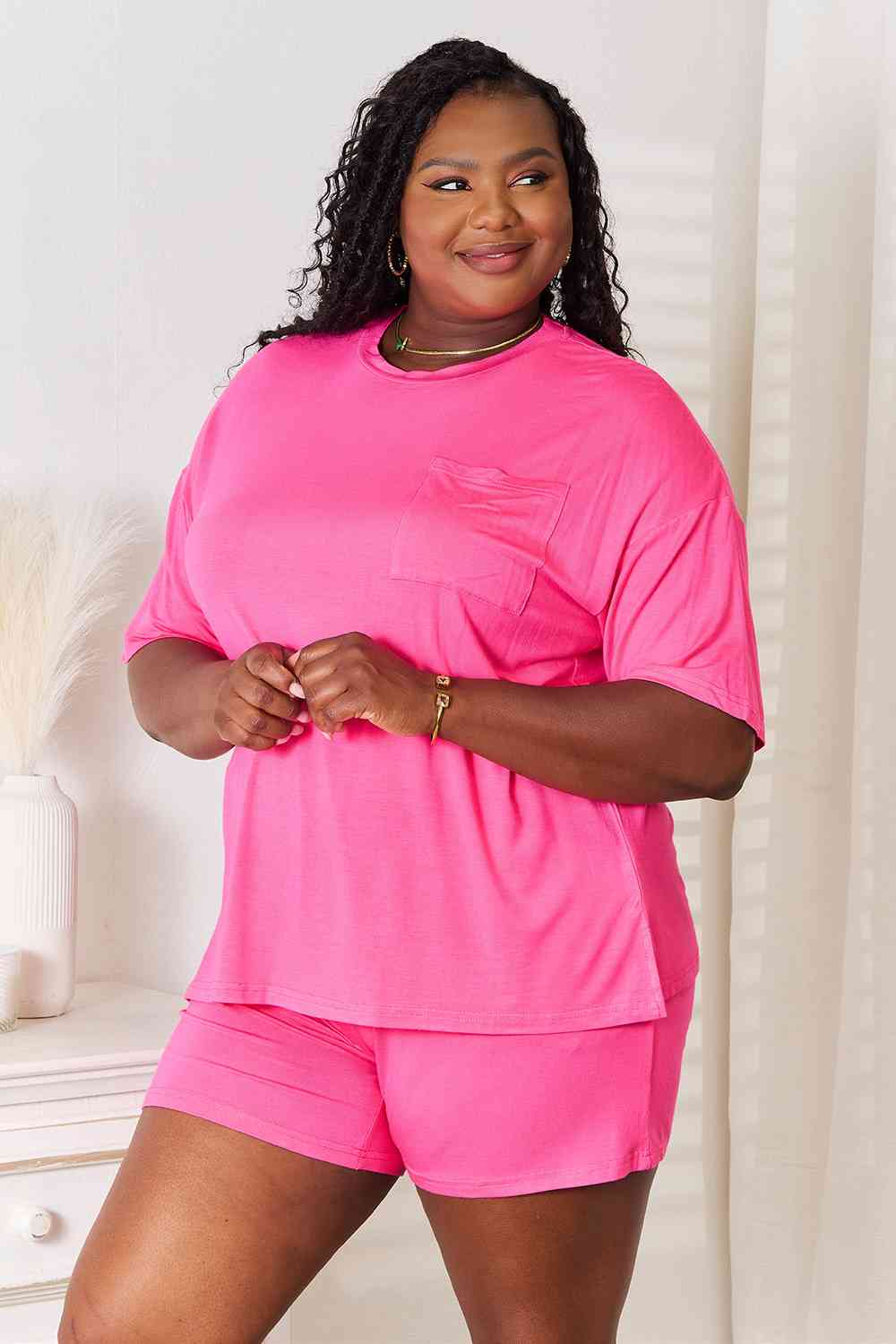 Basic Bae Full Size Soft Rayon Half Sleeve Top and Shorts Set Shorts Set Trendsi   