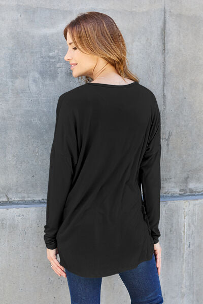 Basic Bae Full Size Round Neck Dropped Shoulder Shirt - NeoKira Unlimited