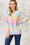 BiBi Rainbow Gradient Crochet Deetail Sweater Sweater Trendsi Pink Multi S 