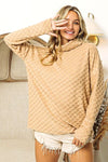 BiBi Checkered Round Neck Thumbhole Long Sleeve Top Top Trendsi   