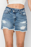 RISEN Stepped Waist Frayed Denim Shorts Denim Shorts Trendsi MEDIUM S 