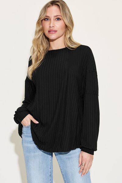 Basic Bae Full Size Ribbed Round Neck Long Sleeve T-Shirt - NeoKira Unlimited