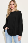 Basic Bae Full Size Ribbed Round Neck Long Sleeve T-Shirt Top Trendsi Black S 