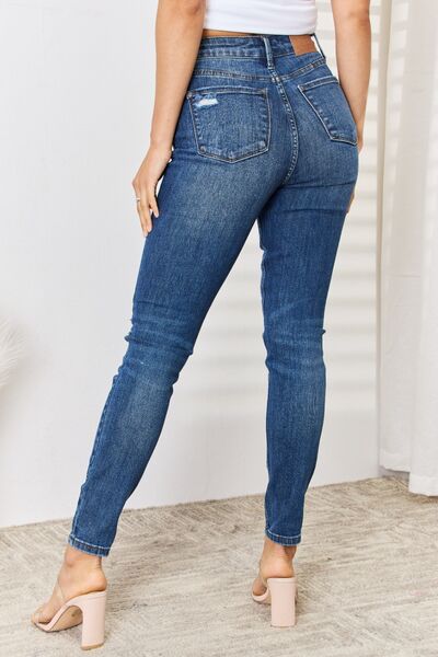 Judy Blue Full Size High Waist Distressed Slim Jeans Jeans Trendsi   