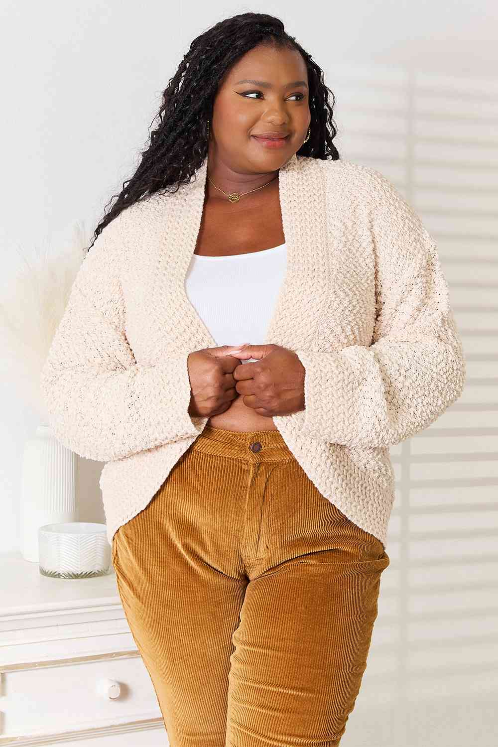Double Take Open Front Long Sleeve Cardigan - NeoKira Unlimited