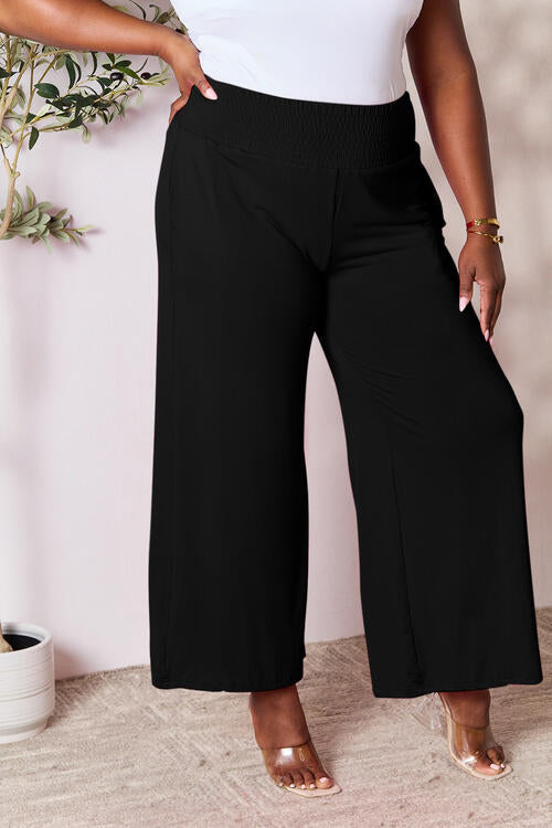 Double Take Full Size Smocked Wide Waistband Wide Leg Pants Pants Trendsi Black S 