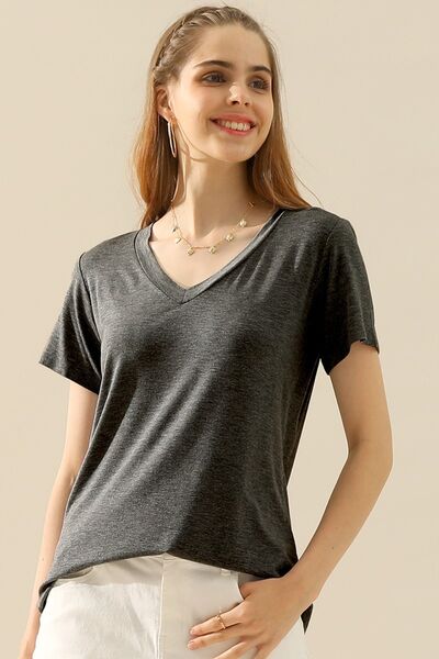 Ninexis Full Size V-Neck Short Sleeve T-Shirt T-Shirt Trendsi   