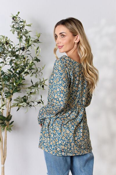 Heimish Full Size Floral Half Button Long Sleeve Blouse - NeoKira Unlimited