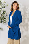 Basic Bae Full Size Ribbed Open Front Cardigan with Pockets Cardigan Trendsi Navy S 