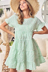 BiBi Ruffled Hem Short Sleeve Tiered Dress Mini Dress Trendsi Neon Green Multi S 